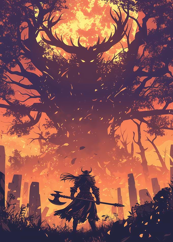 Warrior Facing Tree Monster