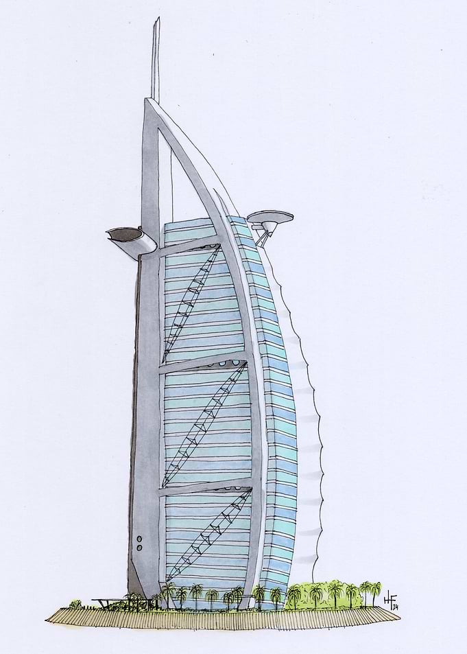 Burj Al Arab Hand-Drawn Illustration