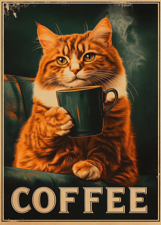 Cat Coffee Poster