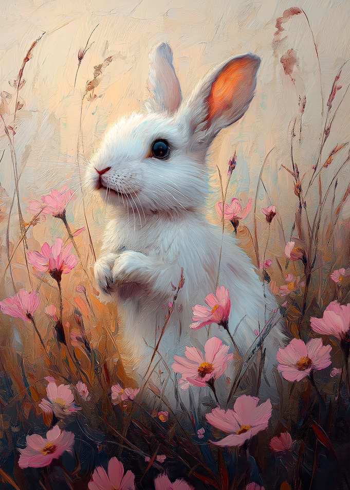 White Rabbit in Flowers