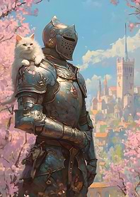 Knight and Cat in a Medieval City