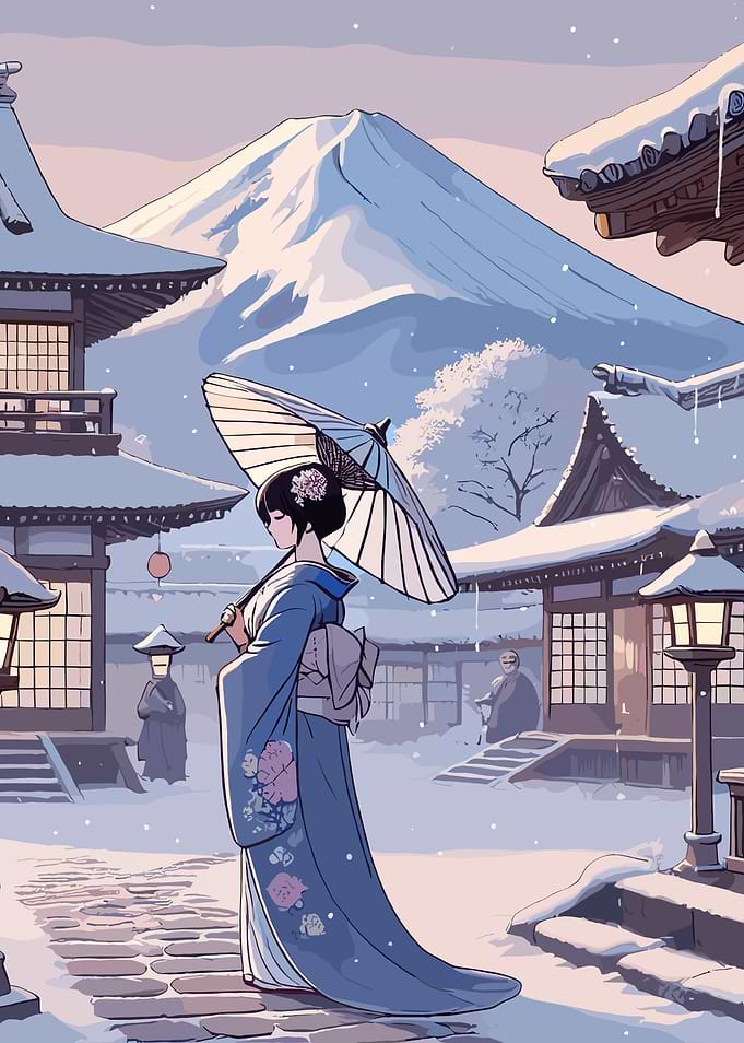 Geisha in Snowy Japan