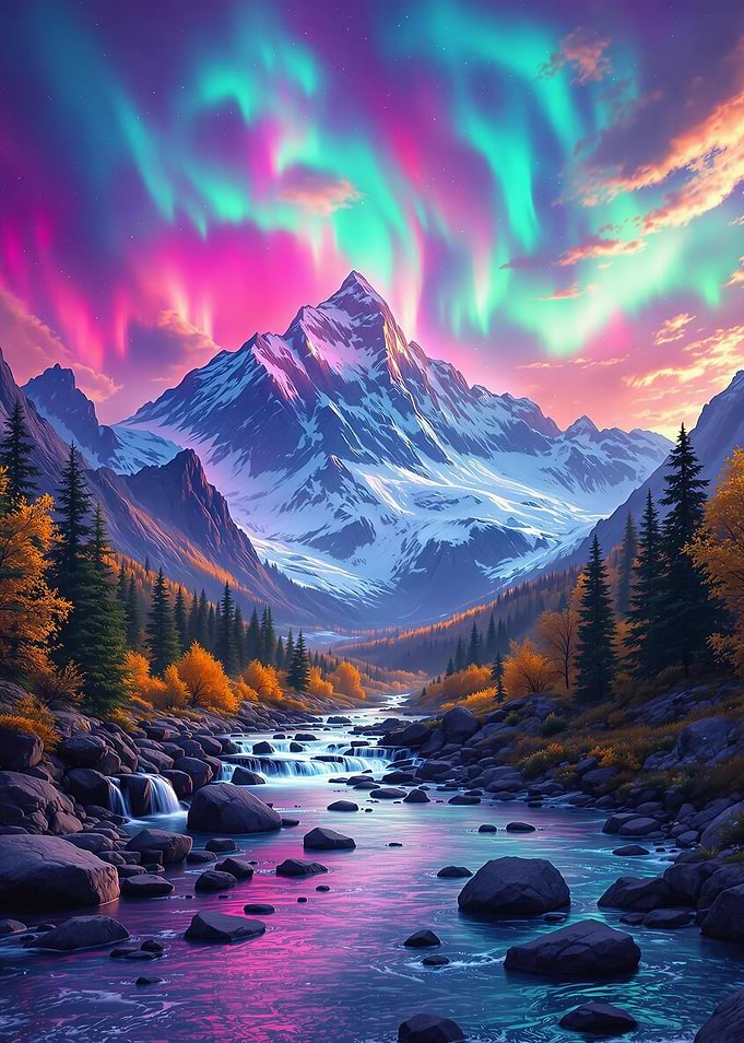 Aurora Borealis Mountain Landscape