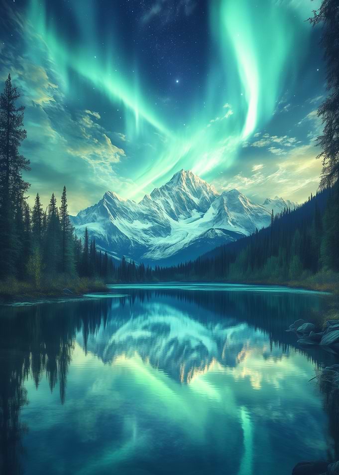 Aurora Borealis Mountain Lake