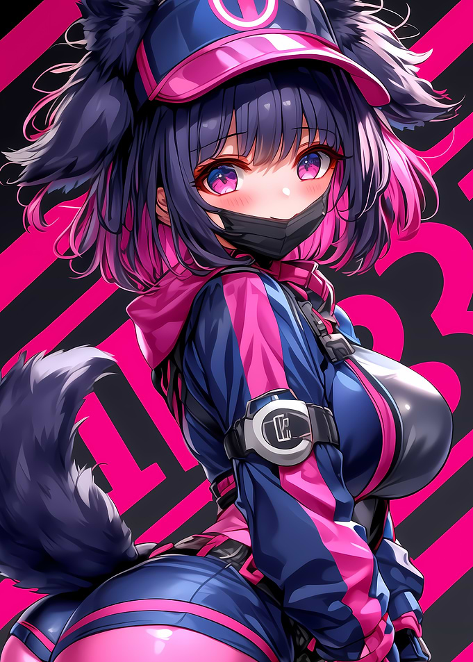 Anime Girl with Pink and Blue Outfit Gaming