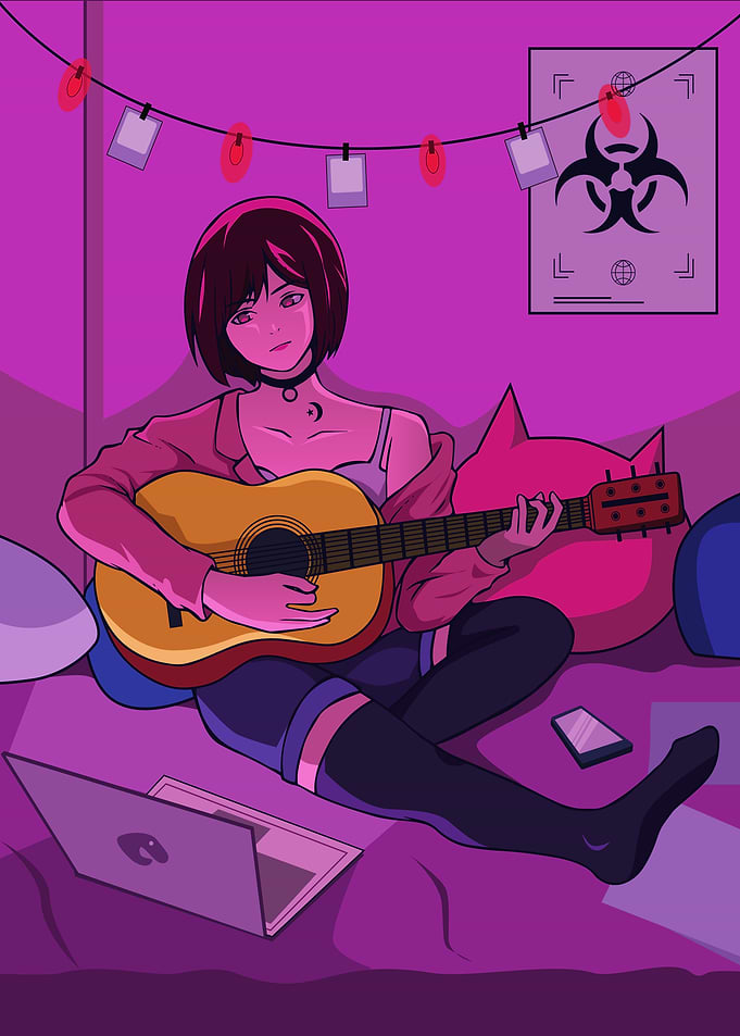 Anime Girl Playing Guitar