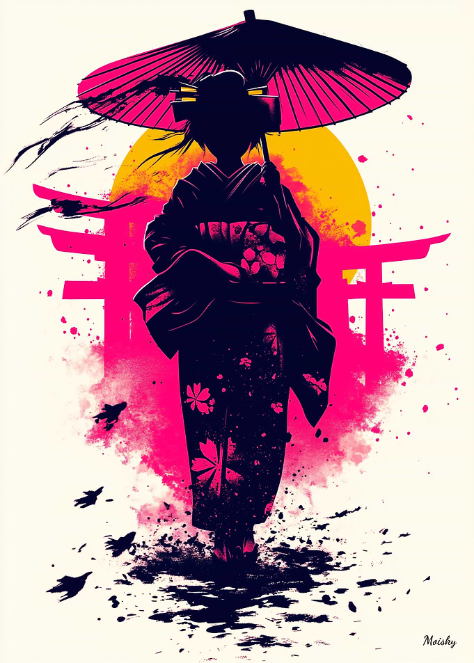 Geisha Silhouette at Sunset – Traditional Elegance