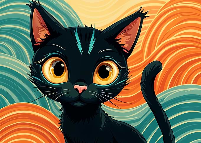 Black Cat with Swirling Background