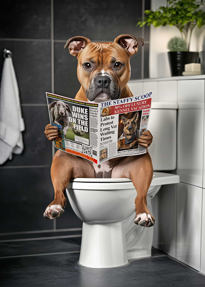 Staffordshire Terrier on the Toilet