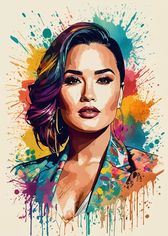 Demi Lovato Vintage Watercolor Portrait