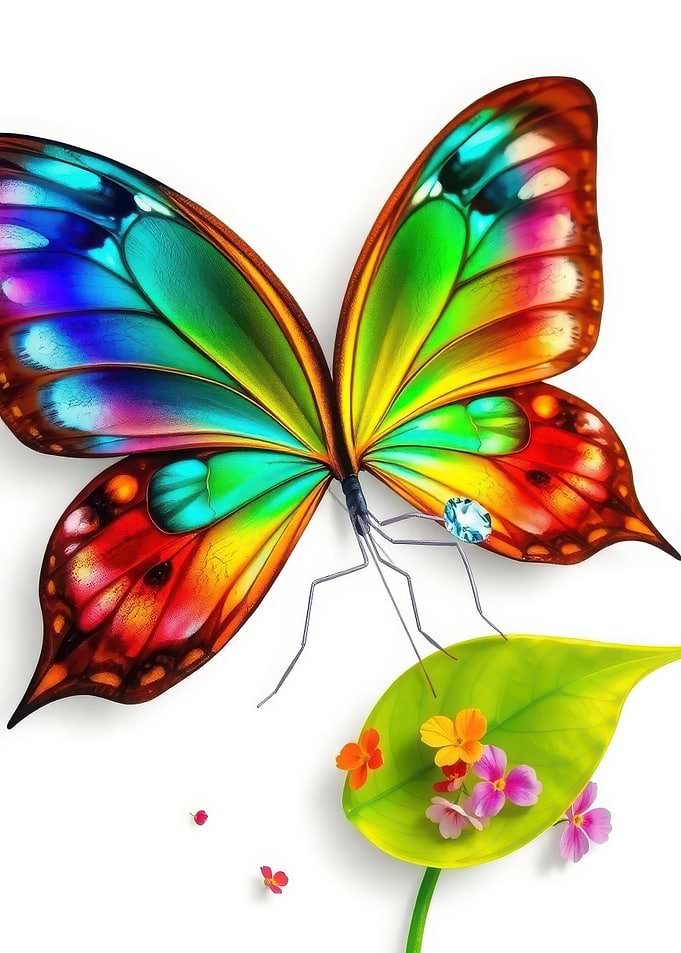 Rainbow Butterfly on Leaf