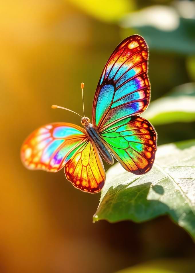 Rainbow Butterfly on Leaf