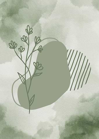 Green Floral Abstract Minimalistic Boho Art