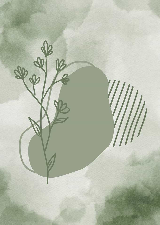 Green Floral Abstract Minimalistic Boho Art