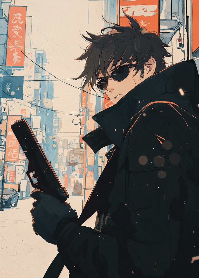 Anime Gunman in City