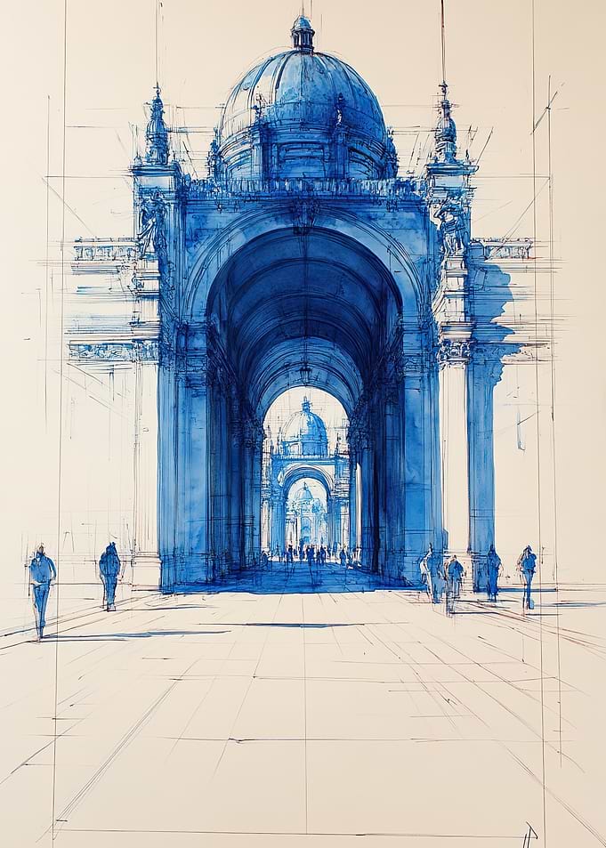 Blue Architectural Watercolor