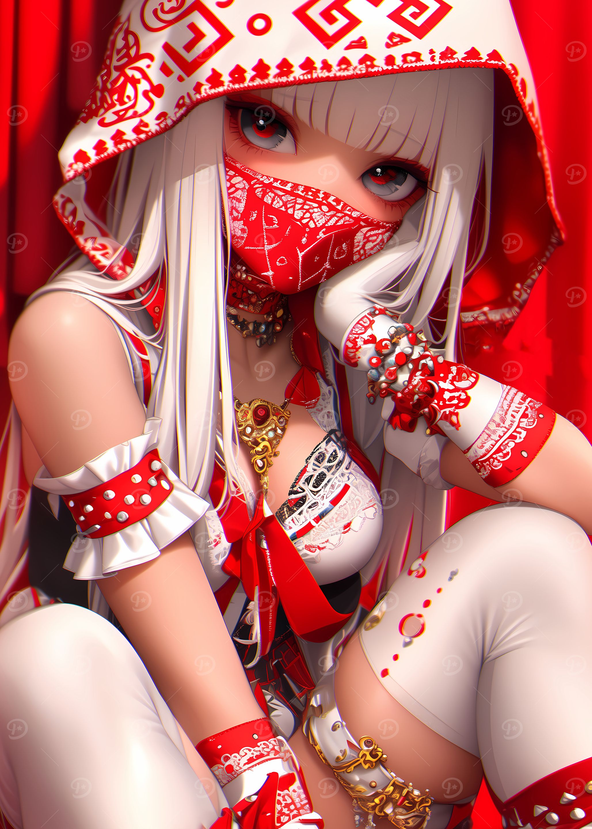 Anime Girl in Red and White Gaming