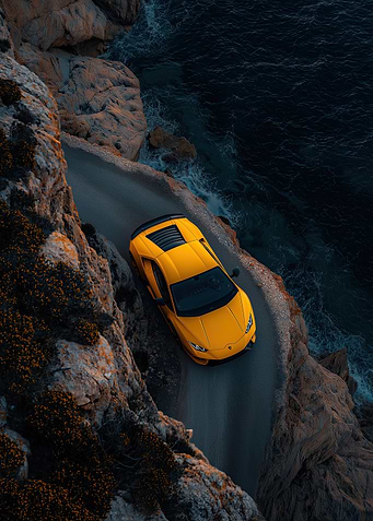Yellow Lamborghini on Cliffside Road