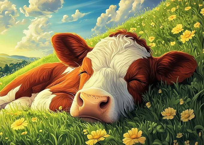 Lazy cow chillout on meadow