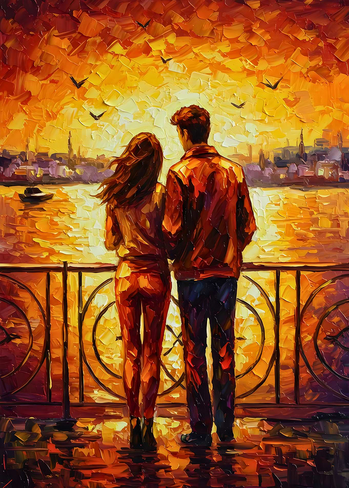 Couple Sunset Cityscape