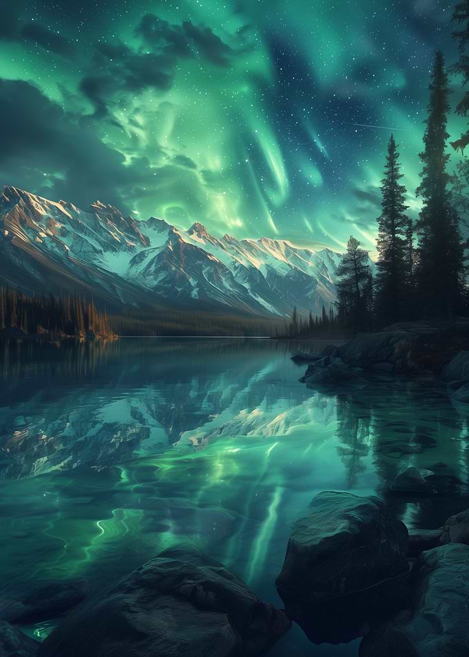 Aurora Borealis Mountain Lake
