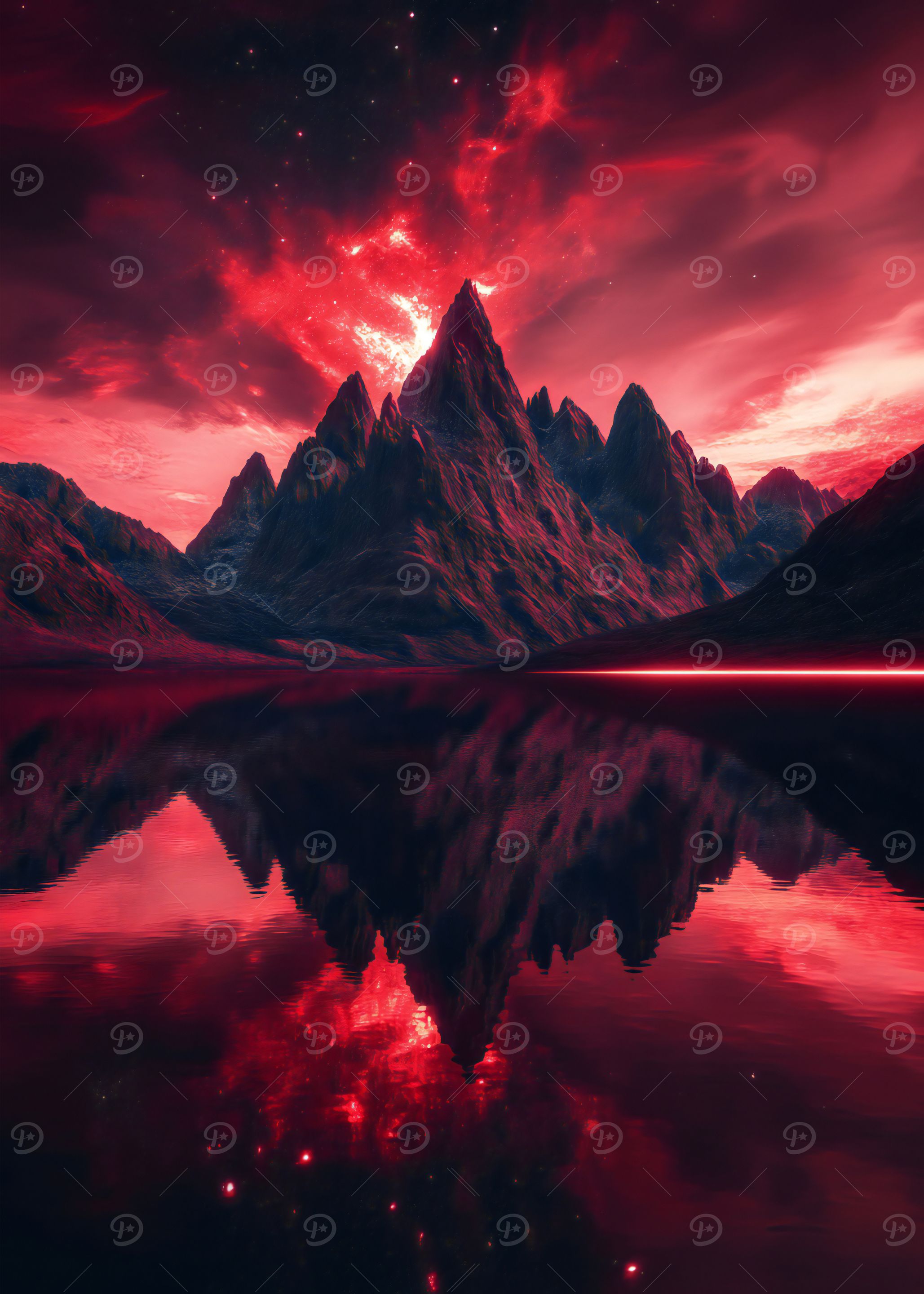 Red Mountain Reflection Nebula Neon