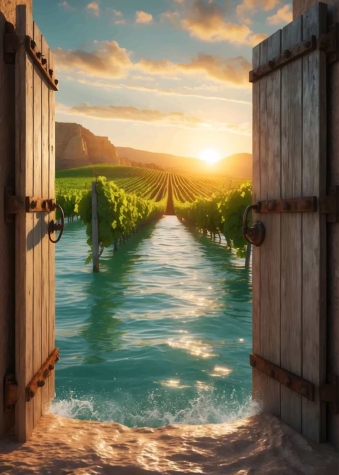 Vineyard Sunset Through Doors