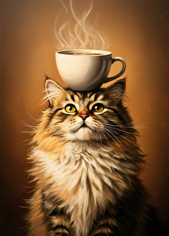 Cat with Coffee Cup