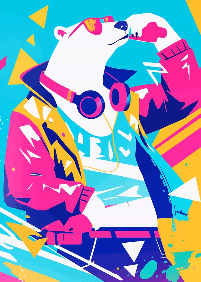 Retro 80s Polar Bear Minimalist Art Illustration