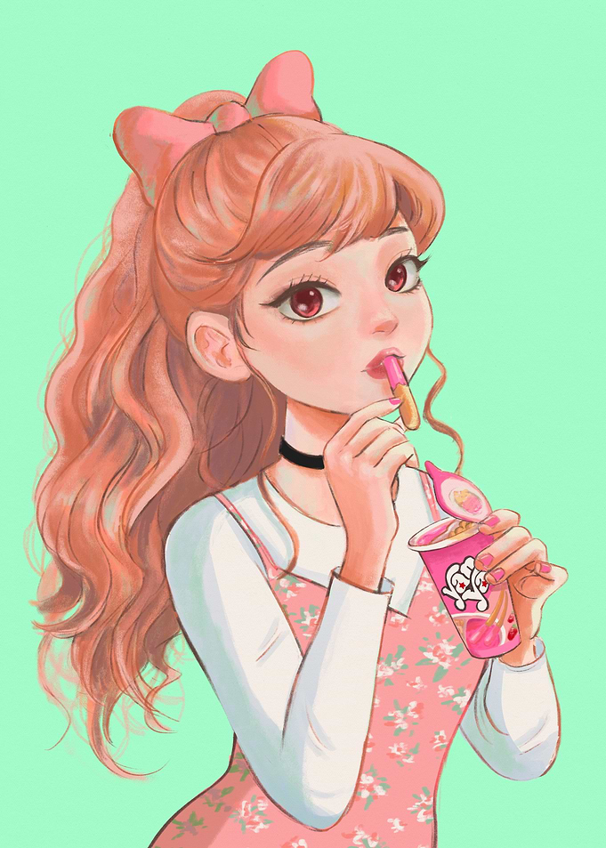 Anime Girl Eating Snack