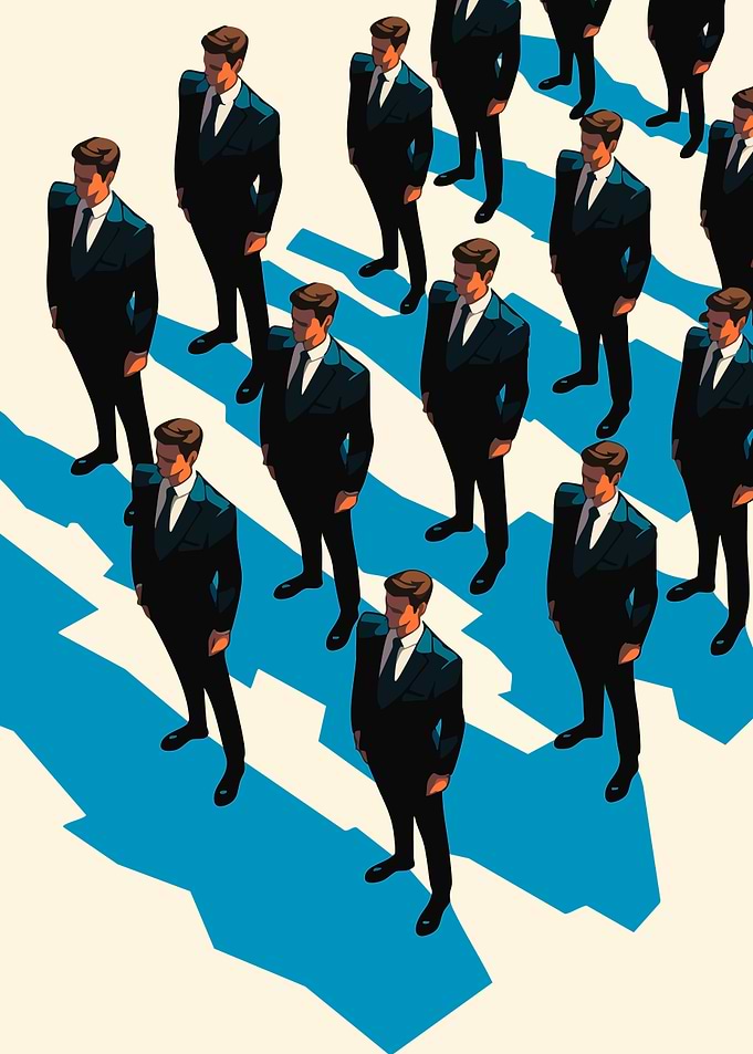 Businessmen in Suits Minimalist Art Illustration