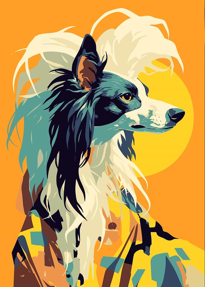 Fashionable Chinese Crested Minimalist Art Illustration