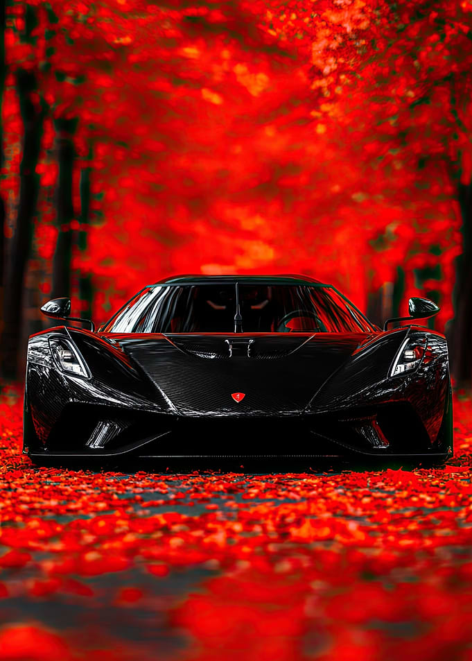Black Koenigsegg Supercar in Autumn