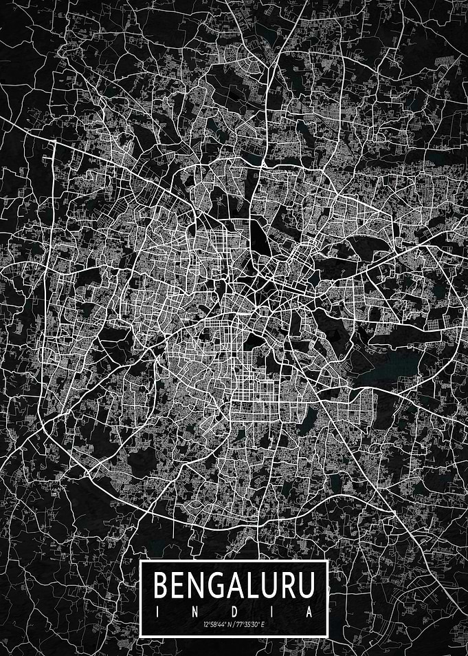 Bangalore City Map India Dark