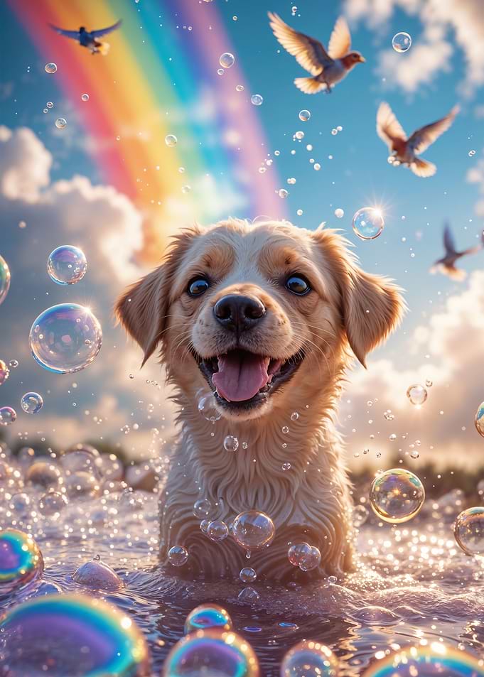 Happy Dog with Rainbow