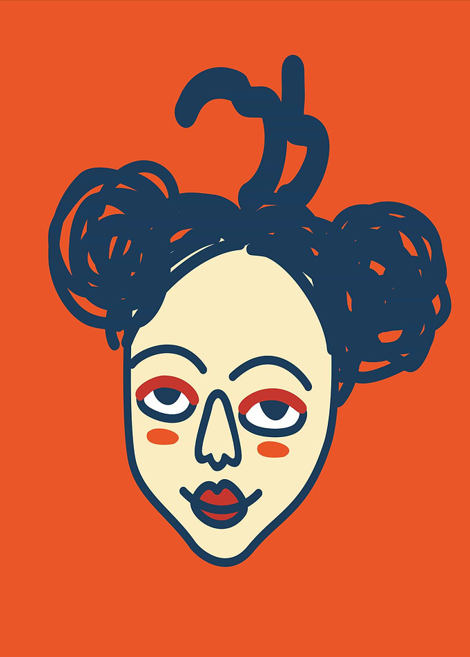 Cartoon Face with Bun Hairstyle
