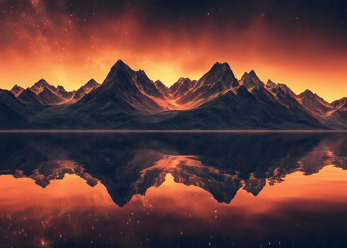 Mountain Reflection at Sunset Nebula Neon