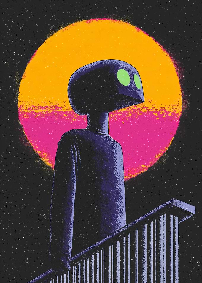 Robot Under Sunset