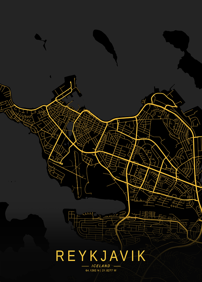 Golden Reykjavik City Map