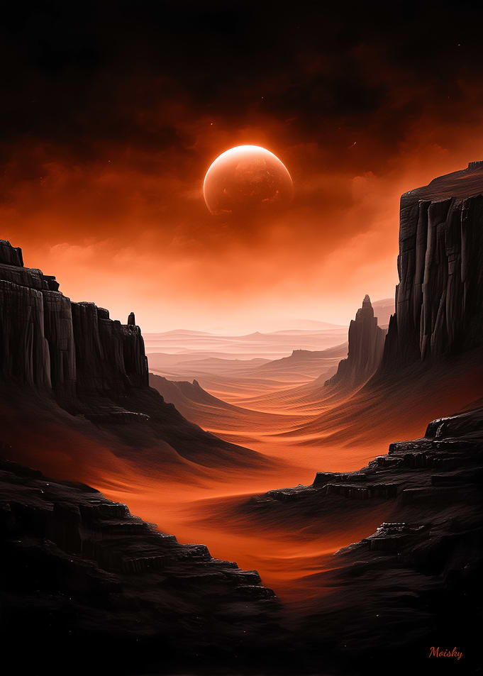 Crimson Dunes – Monochrome Martian Landscape