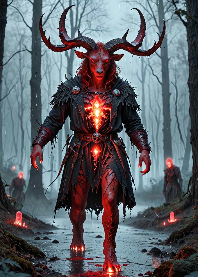 Demonic Forest Creature with Huge Antlers
