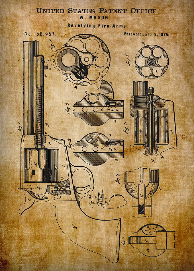 1875 Vintage revolving fire arm patent