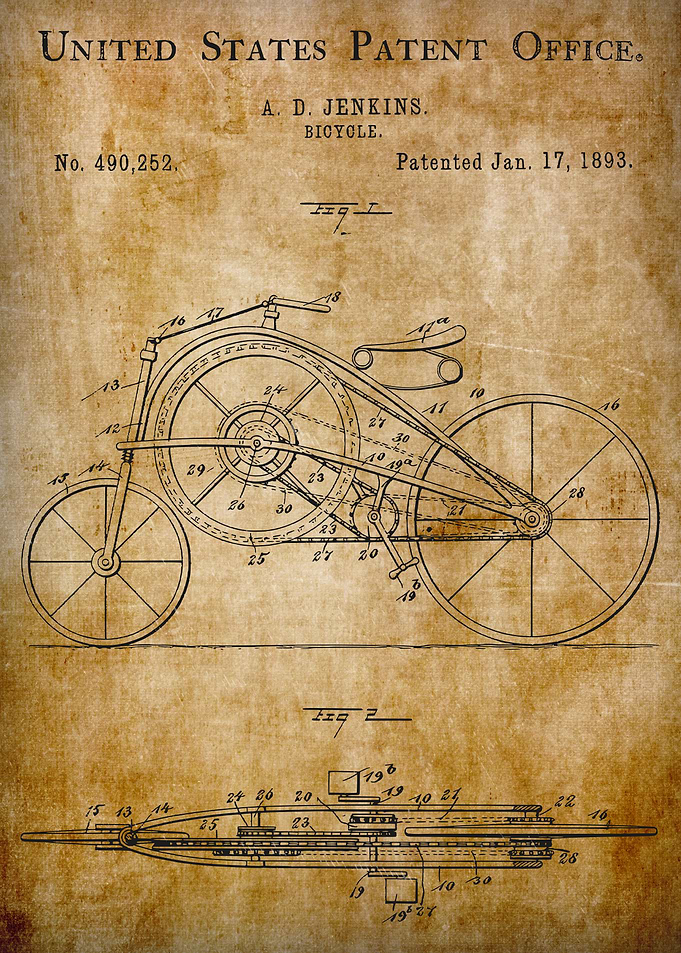 1893 Vintage Bicycle Patent