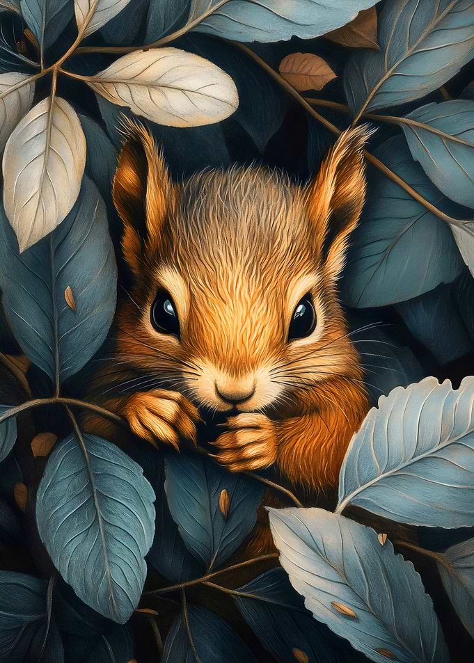 Squirrel In Leaves