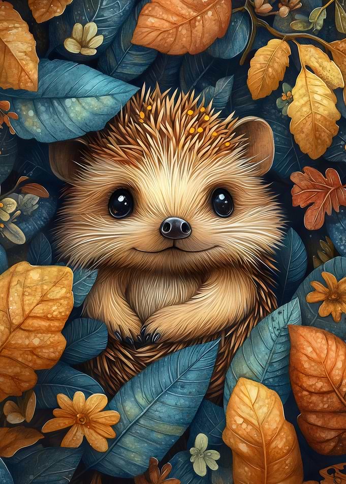 Baby Hedgehog In Autumn Leaves
