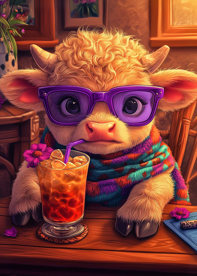 Baby Highland Cow with Sunglasses