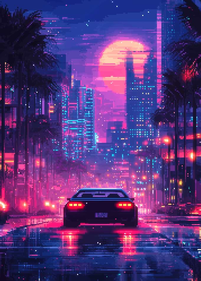 Pixel Retro City Sunset
