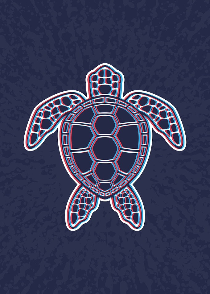 Red And Blue Anaglyph 3D Glitch Effect Sea Turtle