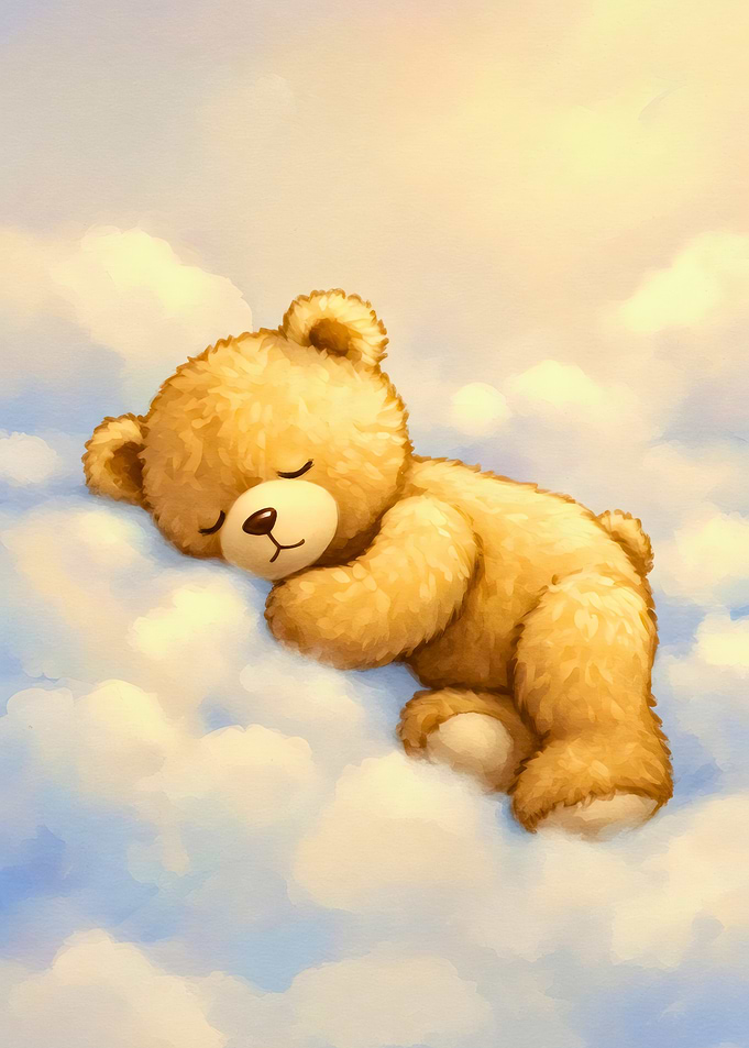 Sleeping Teddy Bear on Clouds