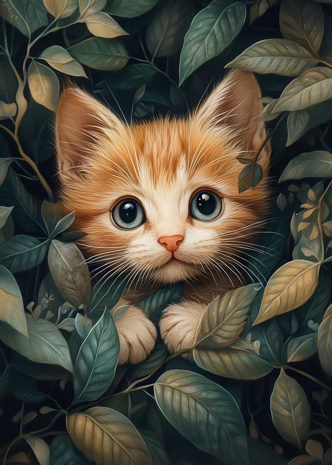 Kitten Hiding In Leaves